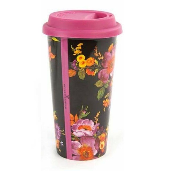 MacKenzie-Childs Black Flower Market Travel Cup FREE SHIPPING - Picture 4 of 5